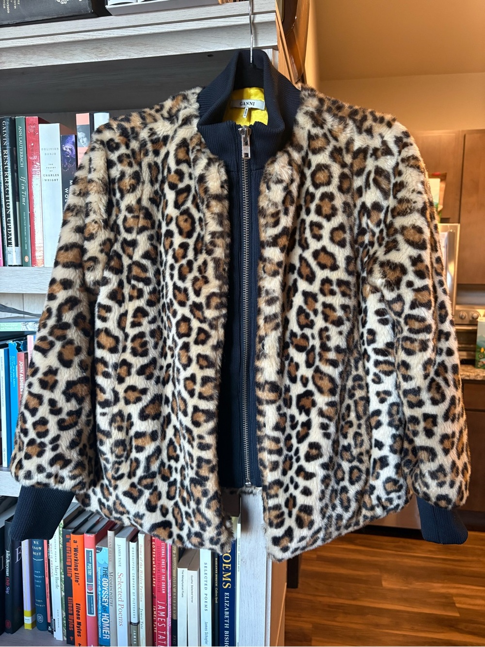 Ganni Leopard-Print Faux Fur Bomber Jacket in Brown and Black